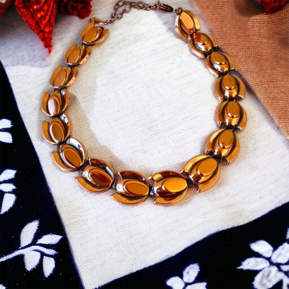RENOIR Vintage Copper Necklace Tulip Shape Choker Length
